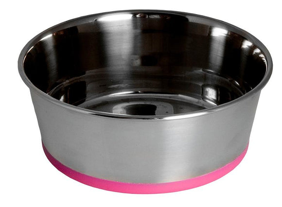 Rogz Stainless Steel Extra Extra Large 3700ml Slurp Dog Bowl, Pink Base