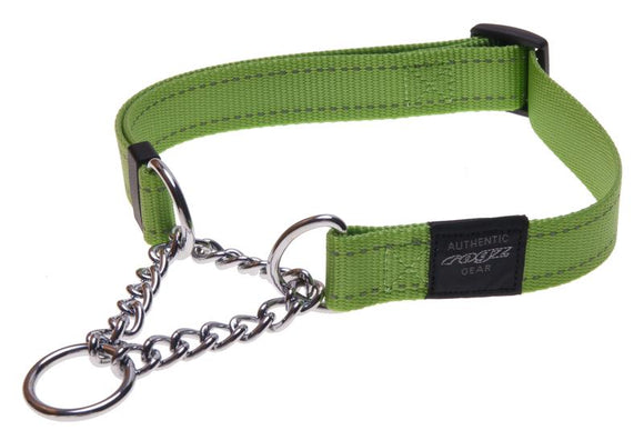 Rogz Utility Extra Large 25mm Lumberjack Obedience Half-Check Dog Collar, Lime Reflective