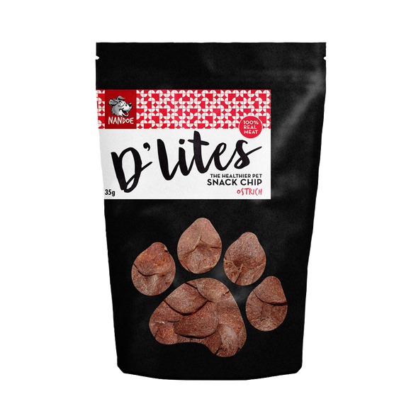 Nandoe D'Lites Snack Chip Dog Treats - Ostrich Flavour 35g