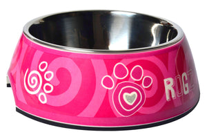 Rogz 2-in-1 Medium 350ml Bubble Dog Bowl, Pink Paw Design