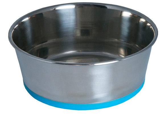 Rogz Stainless Steel Medium 1050ml Slurp Dog Bowl, Blue Base