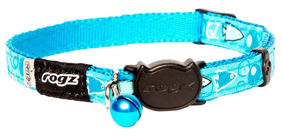 Rogz Catz FancyCat 11mm Safeloc Breakaway Cat Collar, Turquoise Bubble Fish Design