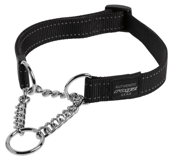 Rogz Utility Extra Large 25mm Lumberjack Obedience Half-Check Dog Collar, Black Reflective