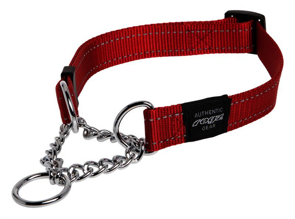 Rogz Utility Extra Large 25mm Lumberjack Obedience Half-Check Dog Collar, Red Reflective