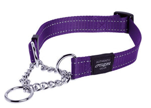 Rogz Utility Extra Large 25mm Lumberjack Obedience Half-Check Dog Collar, Purple Reflective