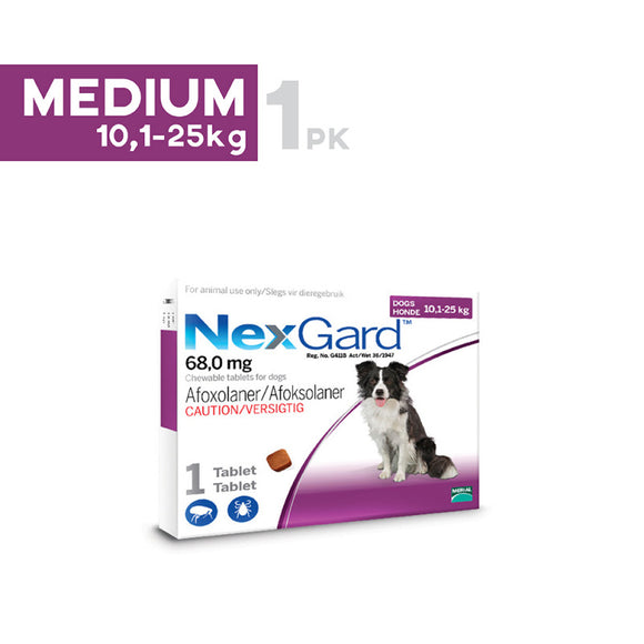 NexGard Chewable Tick and Flea Tablets for Dogs  10.1kg - 25kg (Purple) - Single Pack