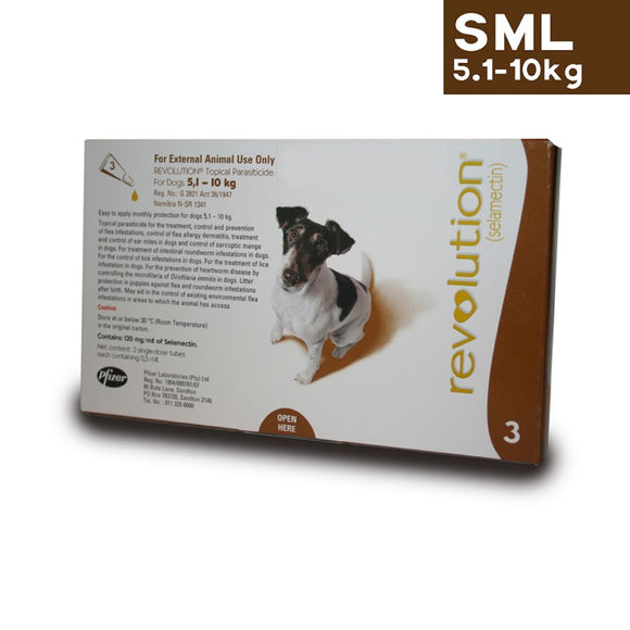 Revolution Spot On Parasite Treatment for Dogs 5.1kg - 10kg (Brown) - Pack of Three