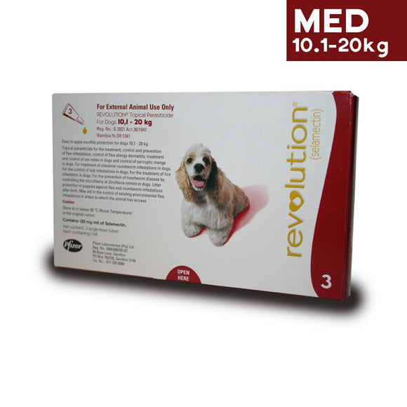 Revolution Spot On Parasite Treatment for Dogs 10kg - 20kg (Red) - Pack of Three 