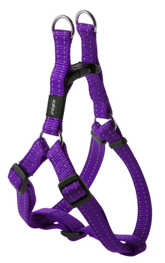 Rogz Utility Medium 16mm Snake Step-in Dog Harness, Purple Reflective