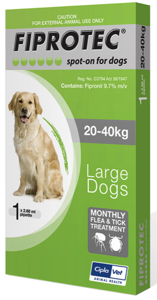 Fiprotec Large Dog 20-40kg Green (Single) - Tidy Pets