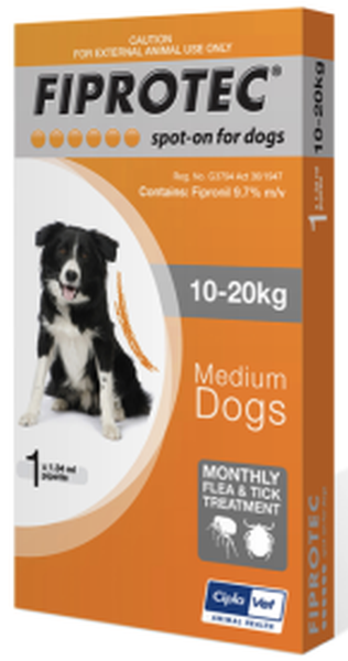 Fiprotec Dog 10-20kg Orange (Single) - Tidy Pets